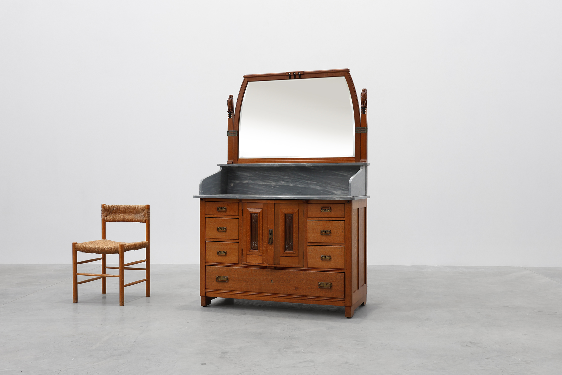 Art Nouveau mirrored sideboard attr. to De Coene with artwork by Geo Verbanck, Belgium ca. 1905thumbnail